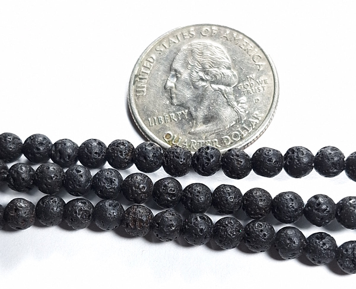 4mm Black Lava Round Gemstone Beads 8-Inch Strand