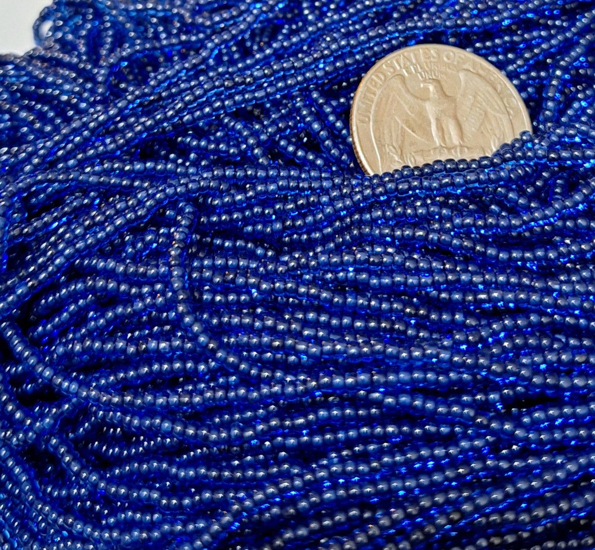 11/0 Black-Lined Light Sapphire Czech Glass Seed Beads Full Hank