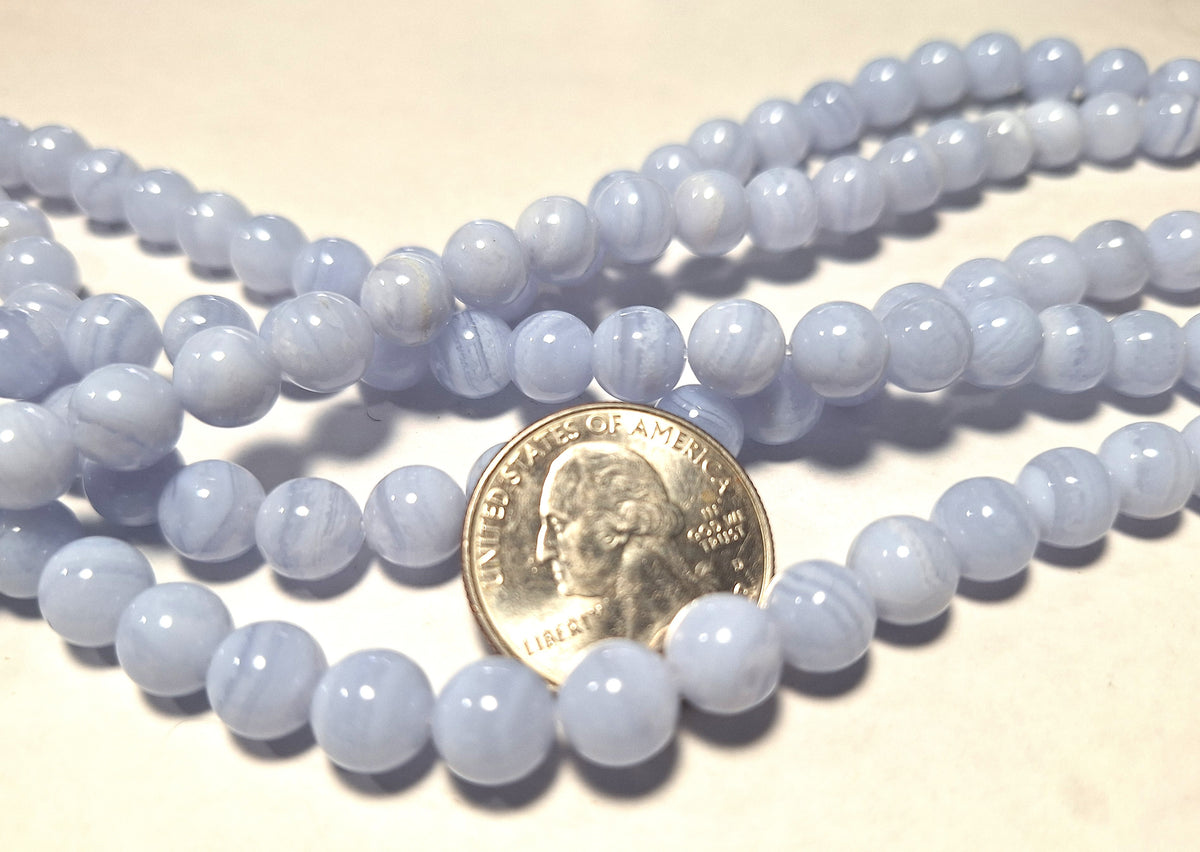 8mm Blue Lace Agate Round Gemstone Beads 16-Inch Strand