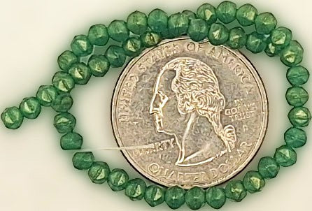 3mm Atlantis Green Sueded Gold English Cut Pressed Glass Czech Beads 50ct