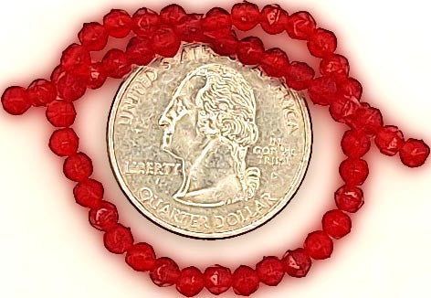 3mm Siam Ruby Red Transparent English Cut Pressed Glass Czech Beads 50ct