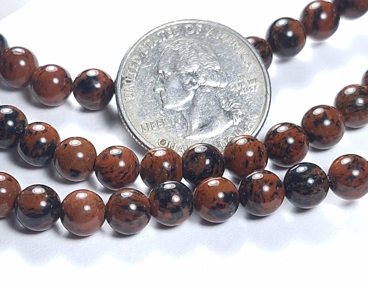 6mm Mahogany Obsidian Round Gemstone Beads 8-Inch Strand