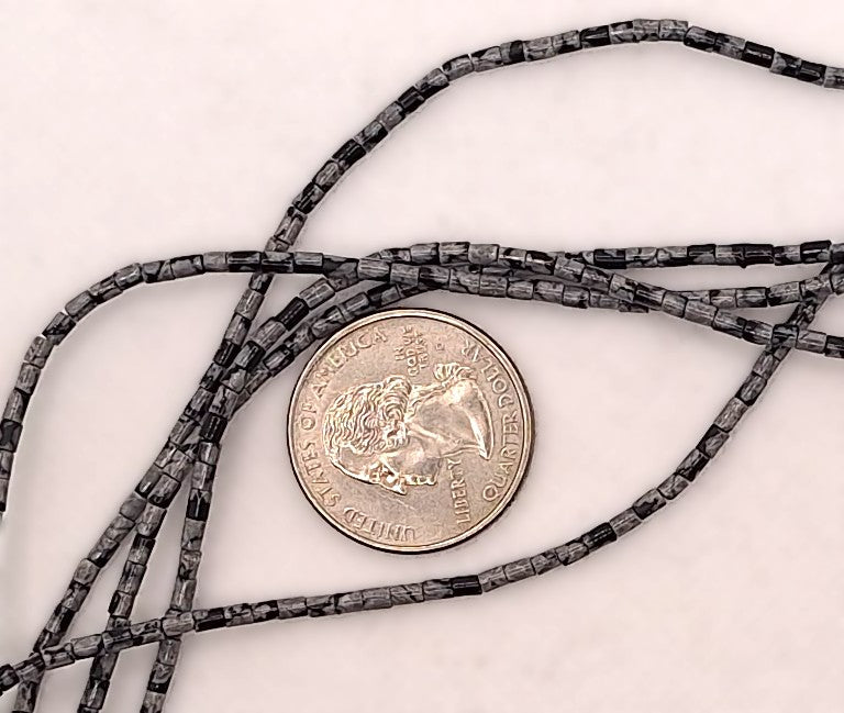 3x2mm Snowflake Obsidian Round Cylinder Gemstone Beads 8-inch Strand