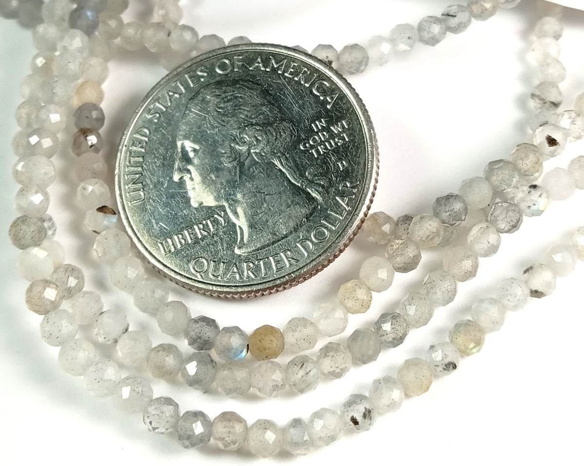3mm Labradorite Faceted Round Gemstone Beads 8-Inch Strand