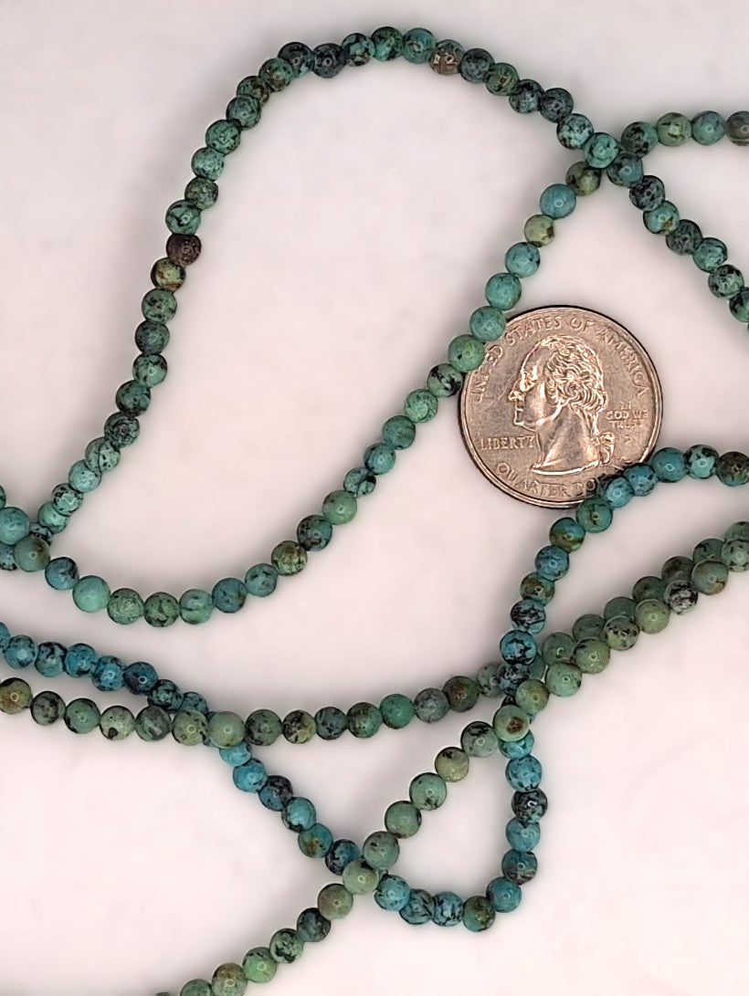 4mm African Turquoise Round Gemstone Beads 8-inch Strand