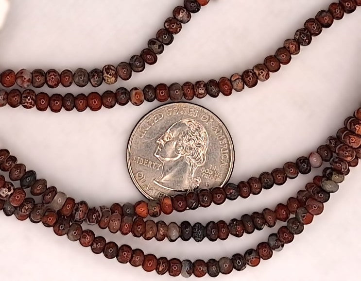 4x3mm Brecciated Jasper Smooth Rondelle Gemstone Beads 8-inch Strand