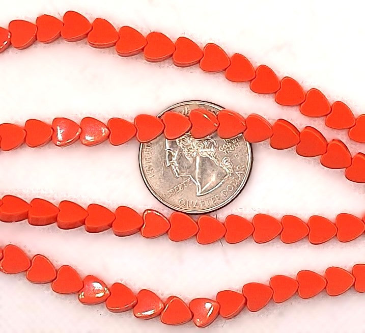 6mm Imitation Pink Coral Flat Heart Gemstone Beads 8-inch Strand