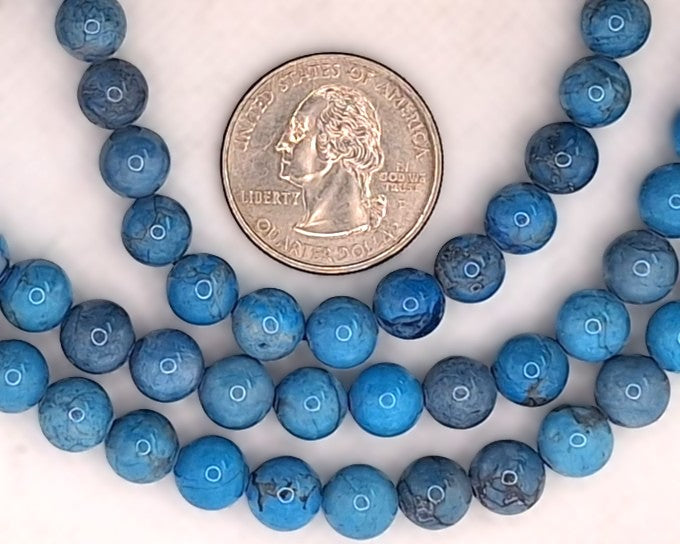 8mm Turquoise Blue Dyed Howlite Jasper Round Gemstone Beads 8-inch Strand