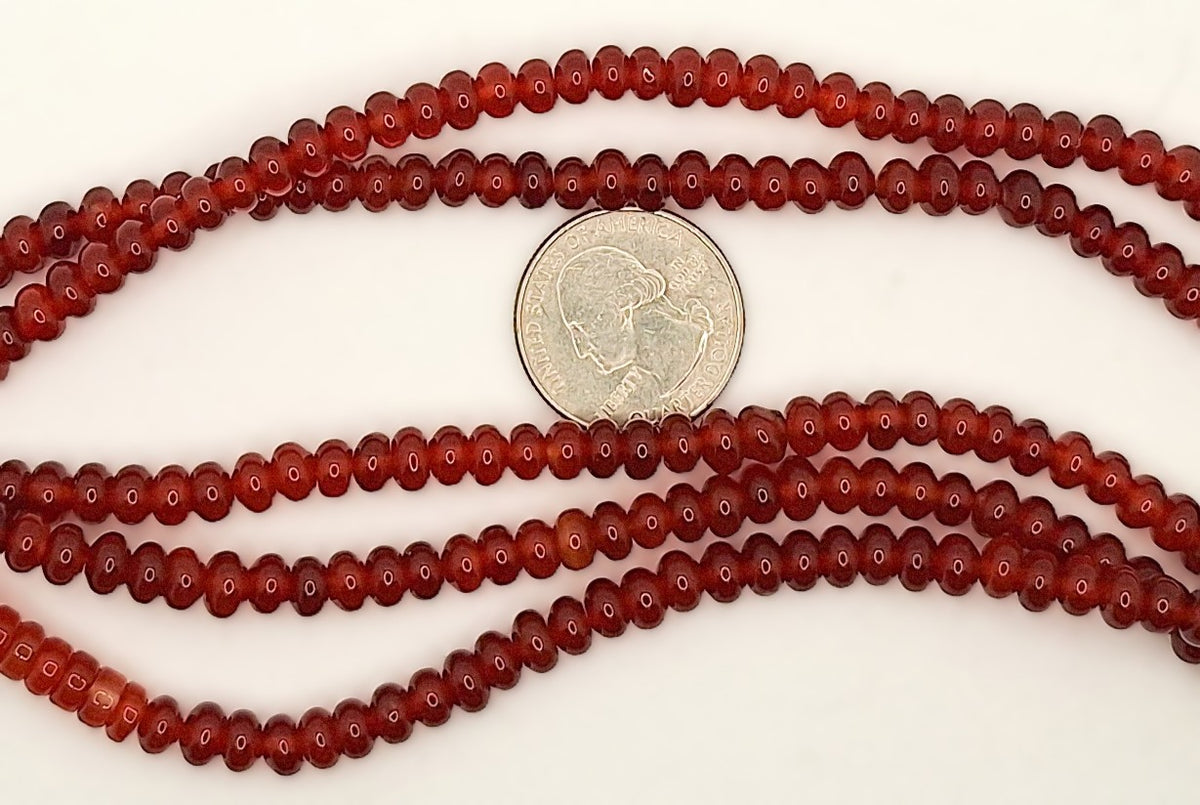 6x4mm Dark Carnelian Smooth Rondelle Gemstone Beads 8-inch Strand