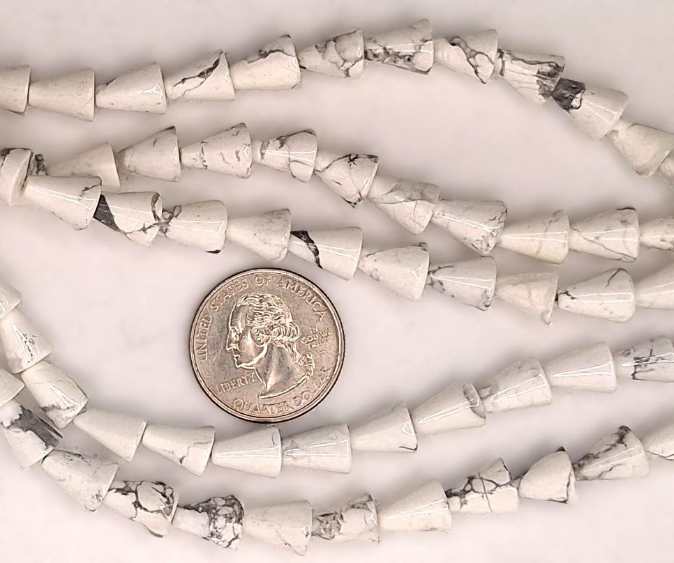 10x8mm White Howlite Cone Gemstone Beads 8-inch Strand