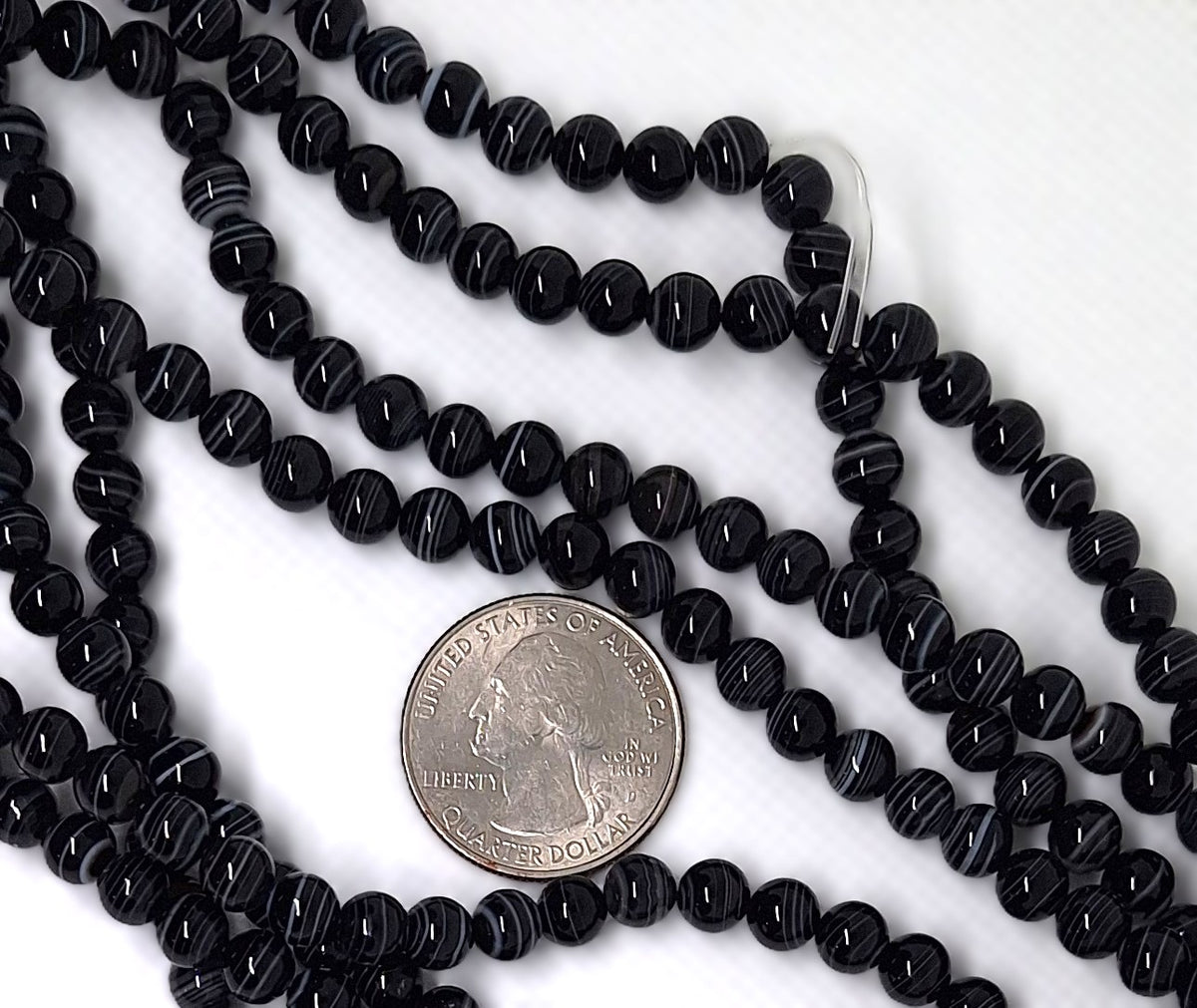 6mm Black White Sardonyx Round Gemstone Beads 16-inch Strand