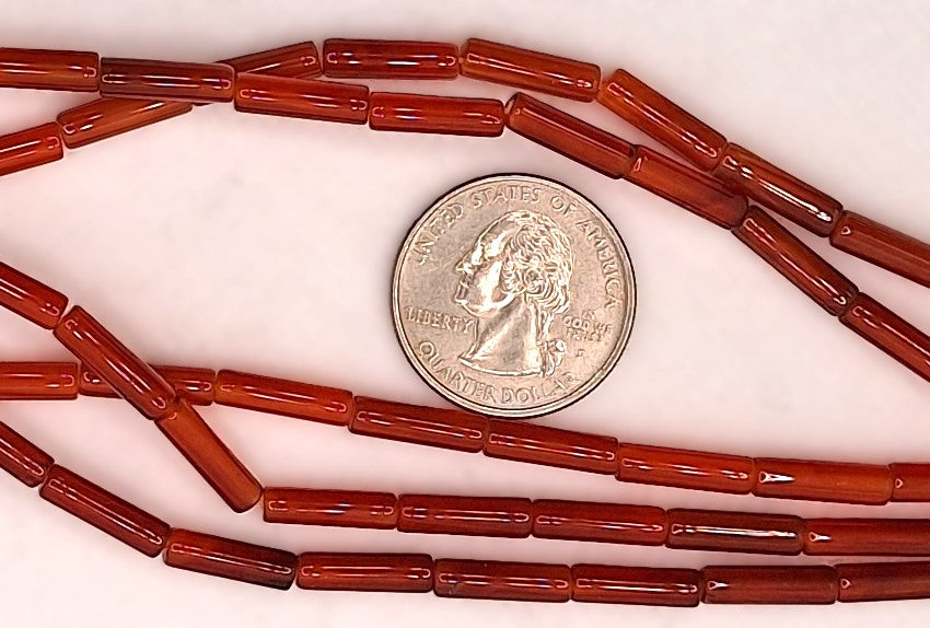 13x4mm Carnelian Round Cylinder Gemstone Beads 8-Inch Strand