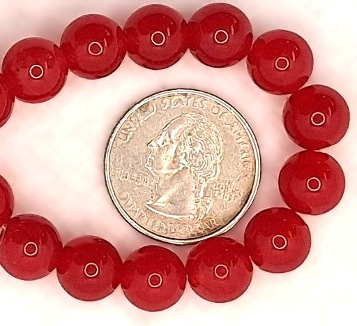 10mm Cherry Red Dyed Quartz Round Gemstone Beads 8-Inch Strand