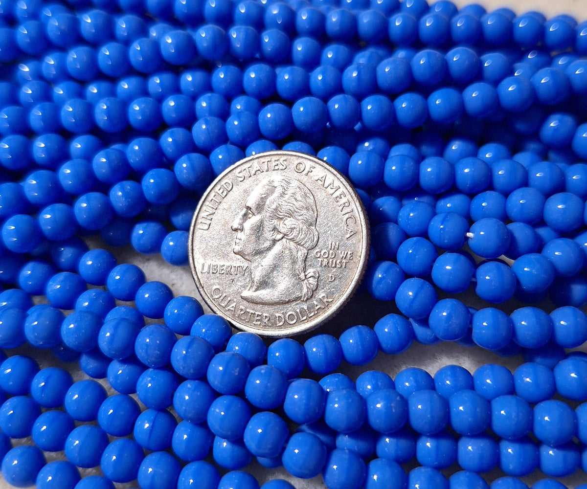 5mm Blue Opaque Smooth Round Druk Glass Beads 50ct