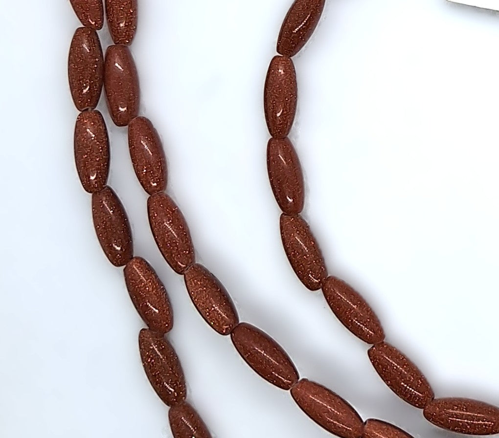12x5mm Goldstone Rice Gemstone Beads 16-Inch Strand