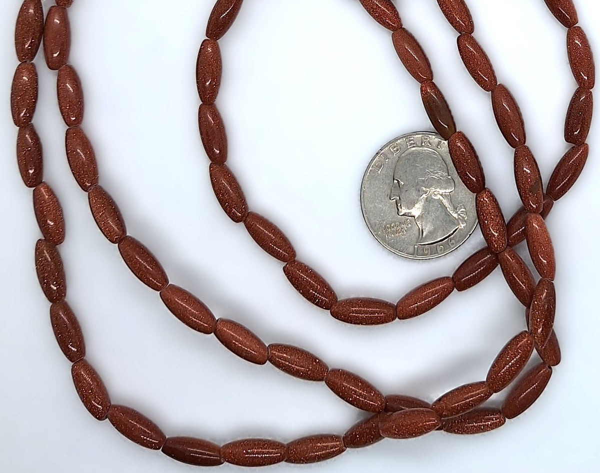 12x5mm Goldstone Rice Gemstone Beads 16-Inch Strand