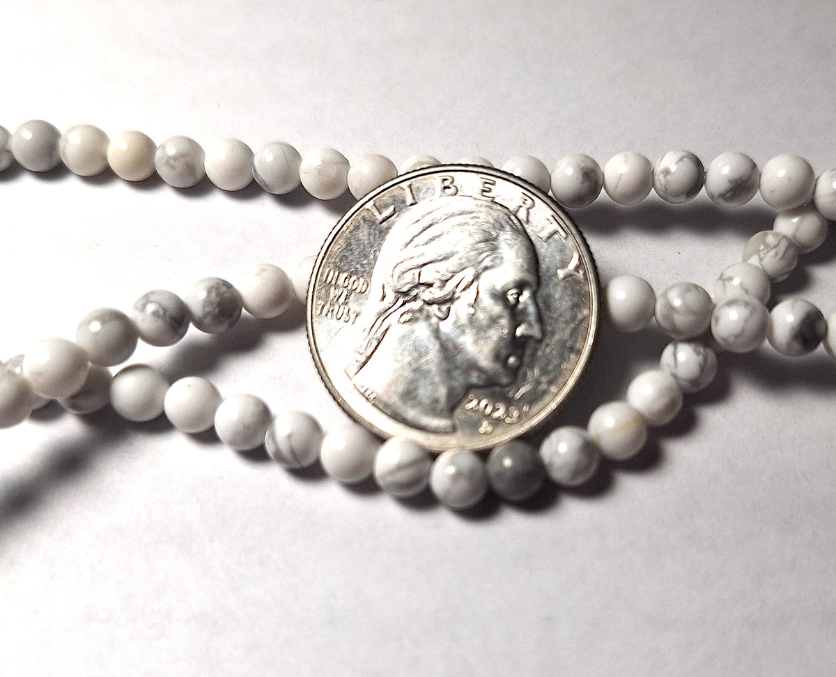 4mm White Howlite Round Gemstone Beads 16-Inch Strand
