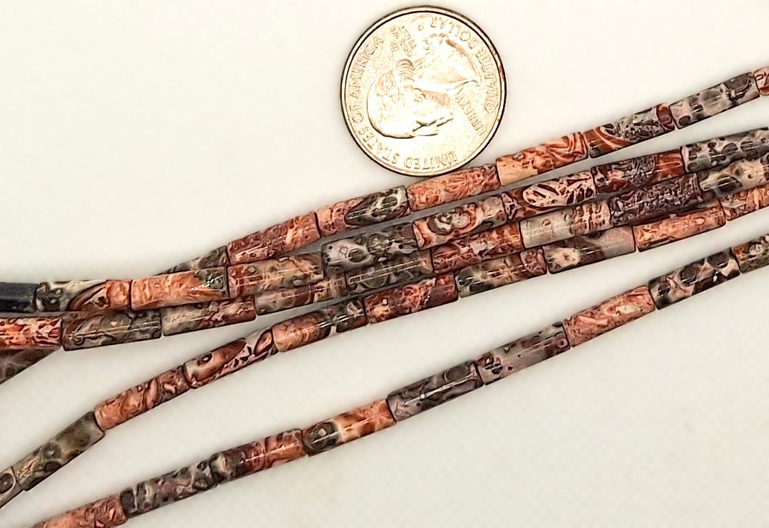 13x4mm Red Leopard Skin Jasper Round Cylinder Gemstone Beads 8-inch Strand