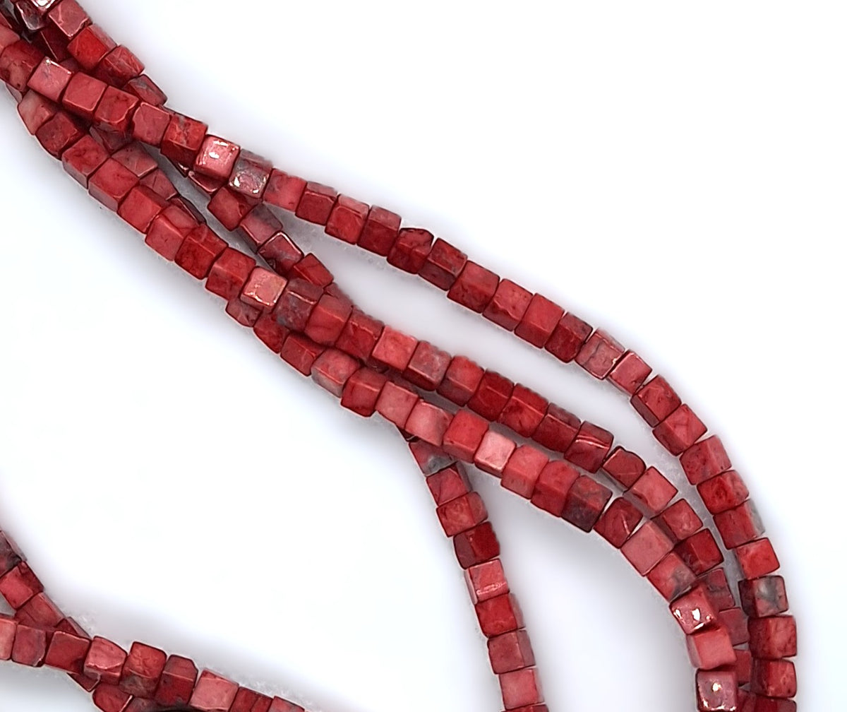 4mm Red Dyed Howlite Cube Gemstone Beads 16-Inch Strand