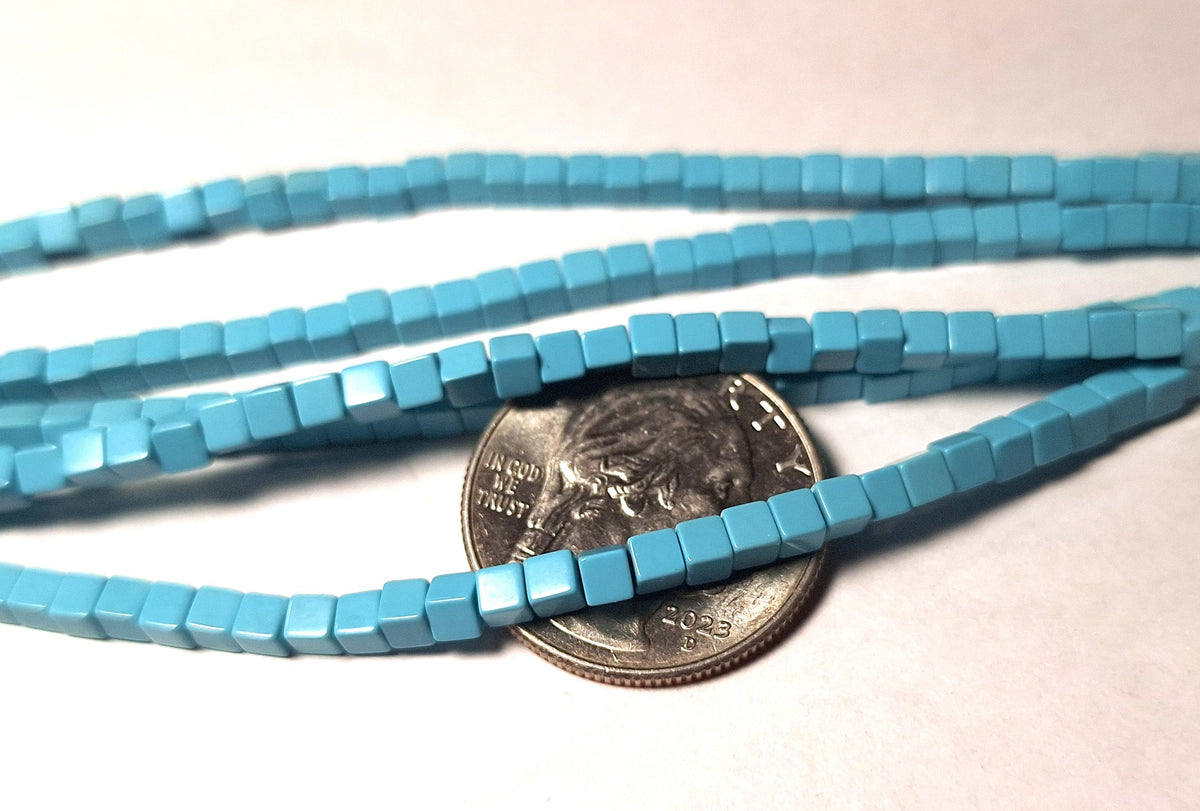 3mm Turquoise Imitation Resin Cube Beads 16-Inch Strand