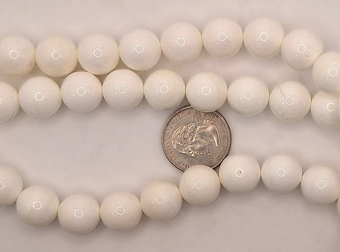 12mm White Porcelain Round Beads 8-Inch Strand