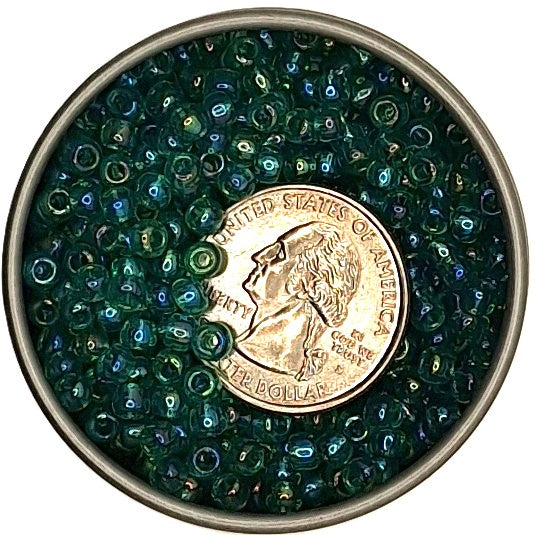 6/0 Dark Peridot Green Transparent Rainbow Toho Round Seed Beads 25g