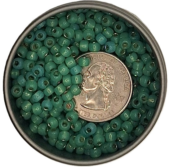 6/0 Milky Dark Peridot Green Transparent Silver-Lined Toho Round Seed Beads 25g