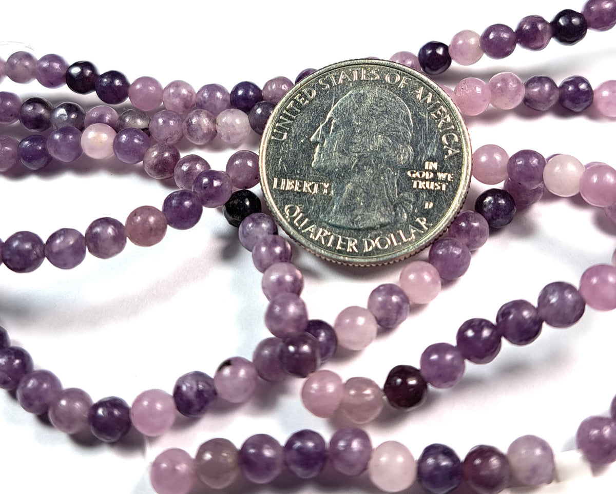4mm Chinese Lepidolite Round Gemstone Beads 8-Inch Strand