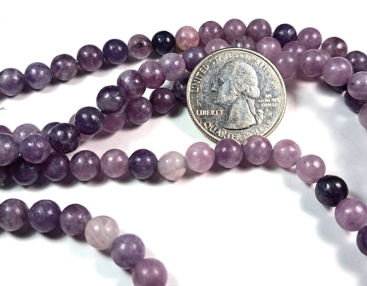6mm Chinese Lepidolite Round Gemstone Beads 8-Inch Strand