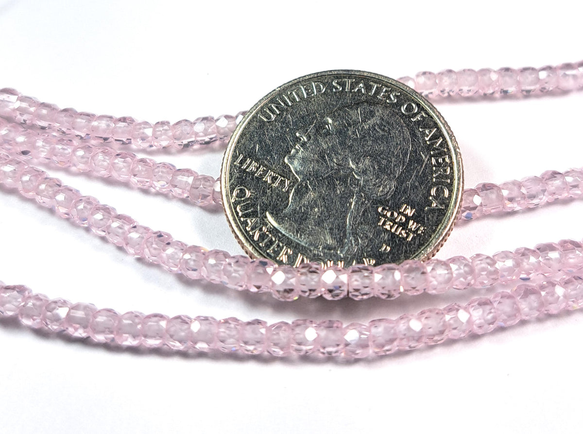 3x2mm Pink Cubic Zirconia Faceted Rondelle Gemstone Beads 8-Inch Strand