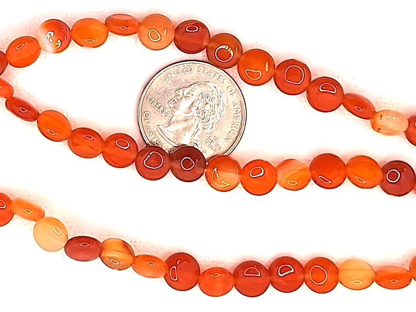 8mm Carnelian Puff Coin Gemstone Beads 8-Inch Strand