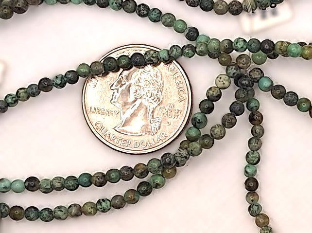 3mm African Turquoise Round Gemstone Beads 16-inch Strand