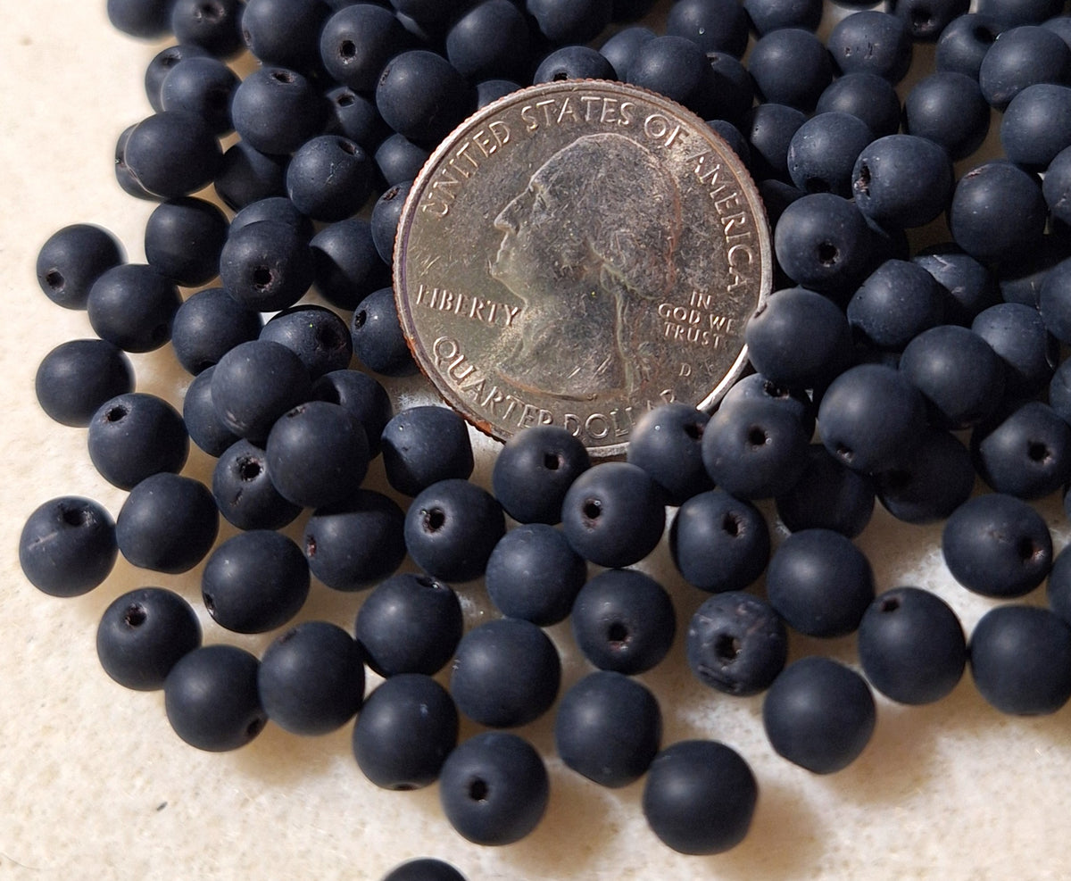 6mm Jet Black Matte Smooth Round Druk Glass Beads 50ct