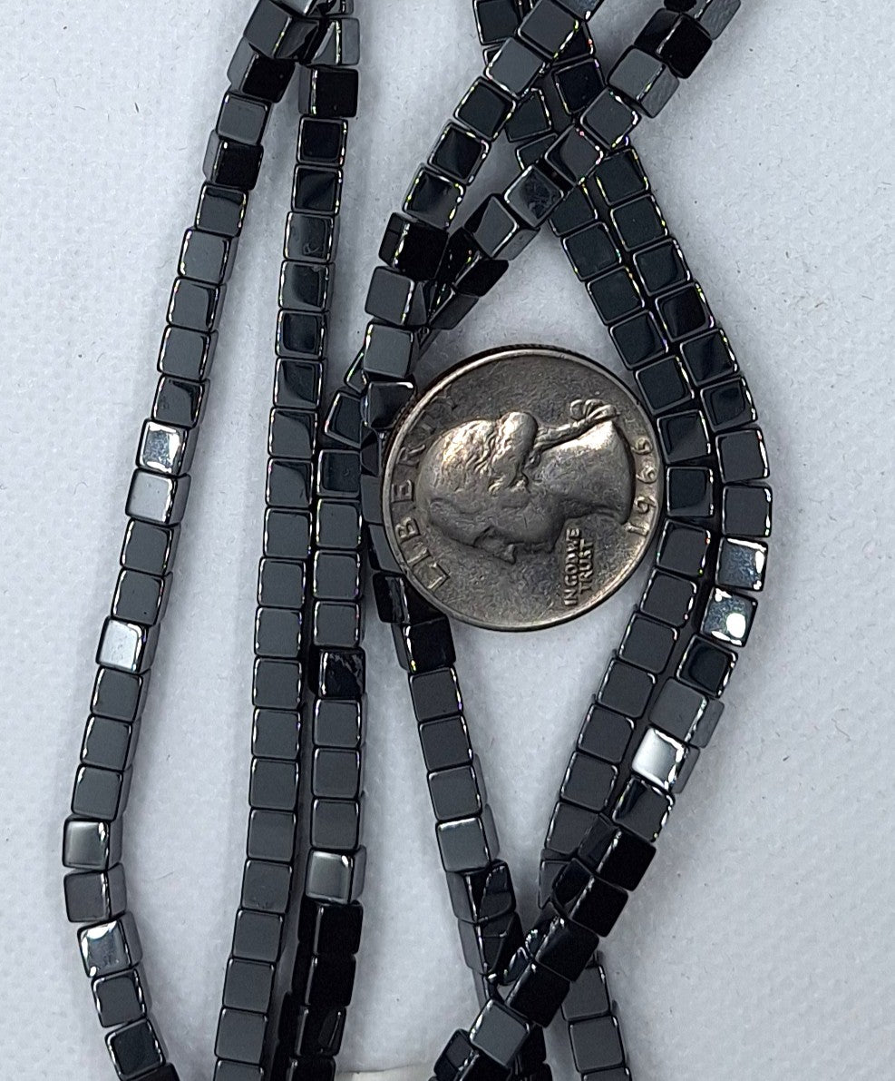 4mm Hematite Cube AA Gemstone Beads 16-Inch Strand