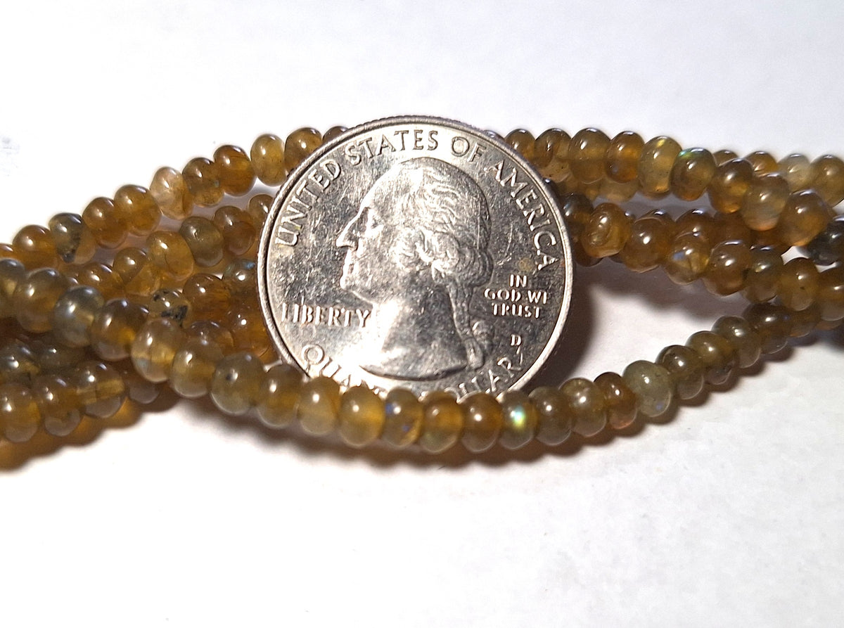 4x3mm Labradorite Smooth Rondelle Gemstone Beads 16-Inch Strand
