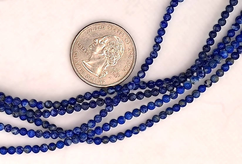 3mm Blue Lapis Round Beads 8-inch Strand