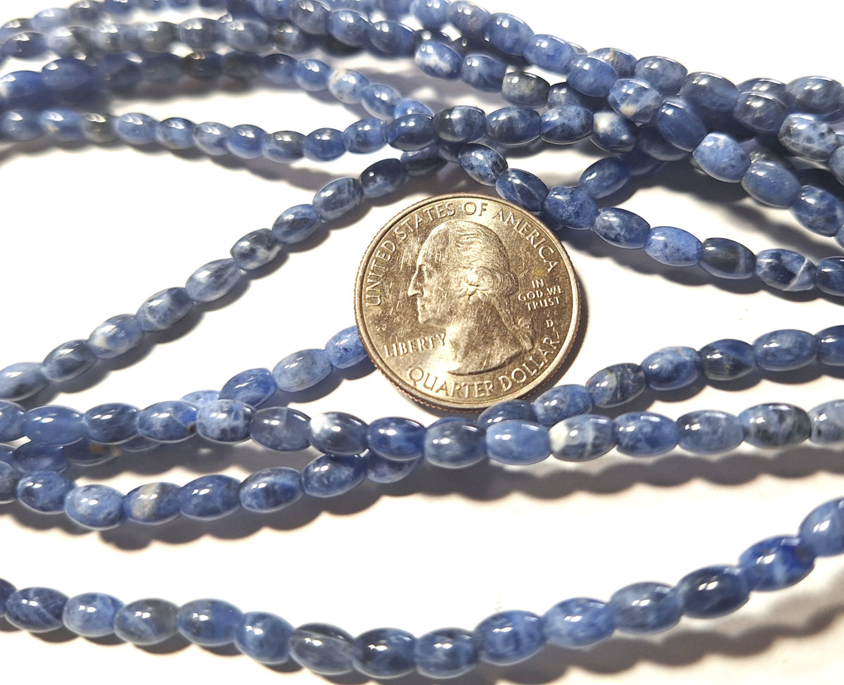 6x4mm Sodalite Rice Shaped Gemstone Beads 16-Inch Strand