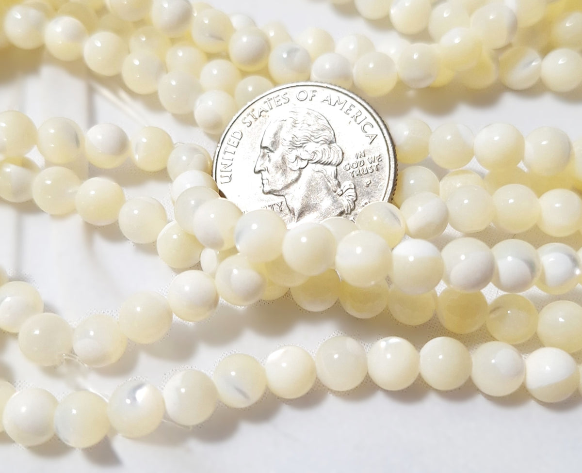 6mm Mother of Pearl MOP Round Shell Beads 16-Inch Strand