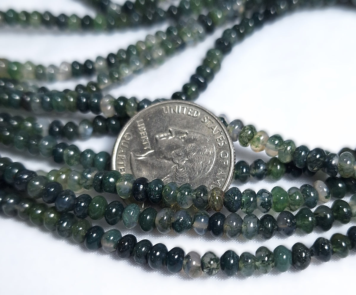 4x2mm Moss Agate Rondelle Gemstone Beads 16-Inch Strand
