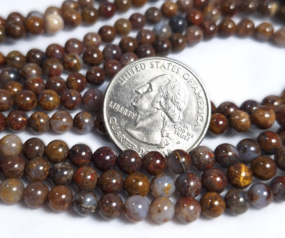 4mm Natural Brown Pietersite Round Gemstone Beads 16-Inch Strand
