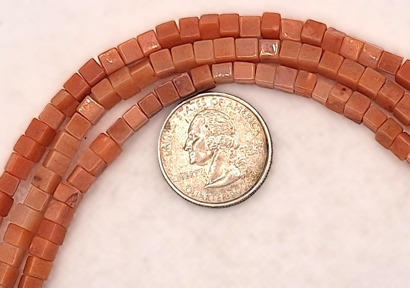 4mm Peach Red Aventurine Square Cube Gemstone Beads 16-inch Strand