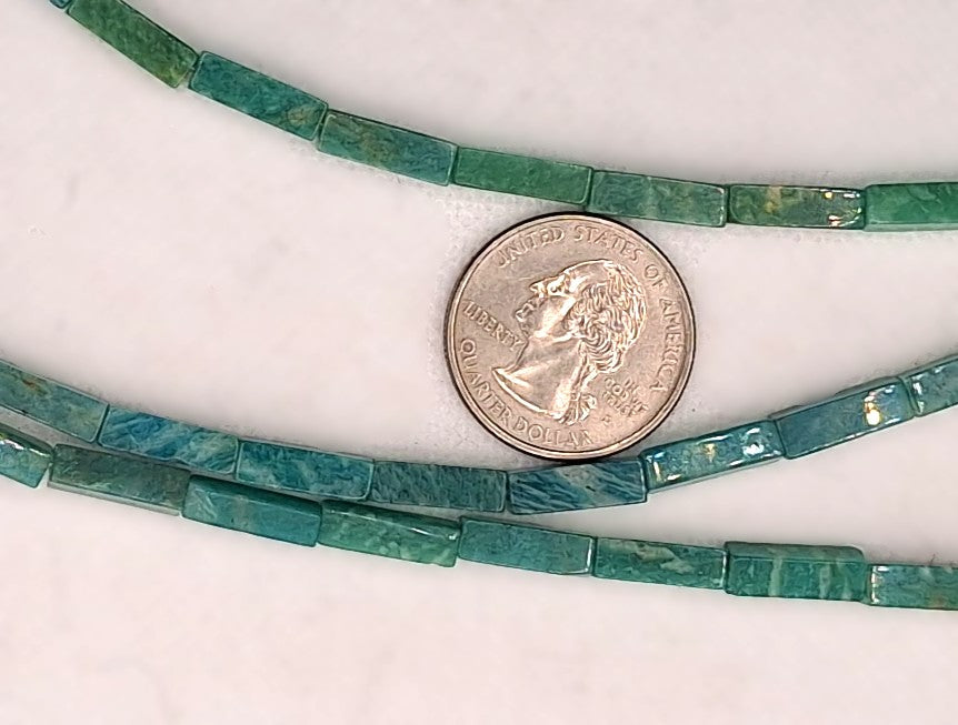 13x4mm Russian Amazonite Square Cylinder Tube Gemstone Beads 8-inch Strand