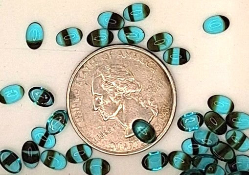 6x4mm Blue Tortoise Shell Transparent Oval Glass Cabochons 36ct
