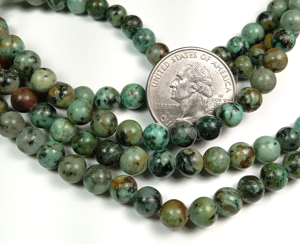6mm African Turquoise Round Gemstone Beads 8-Inch Strand