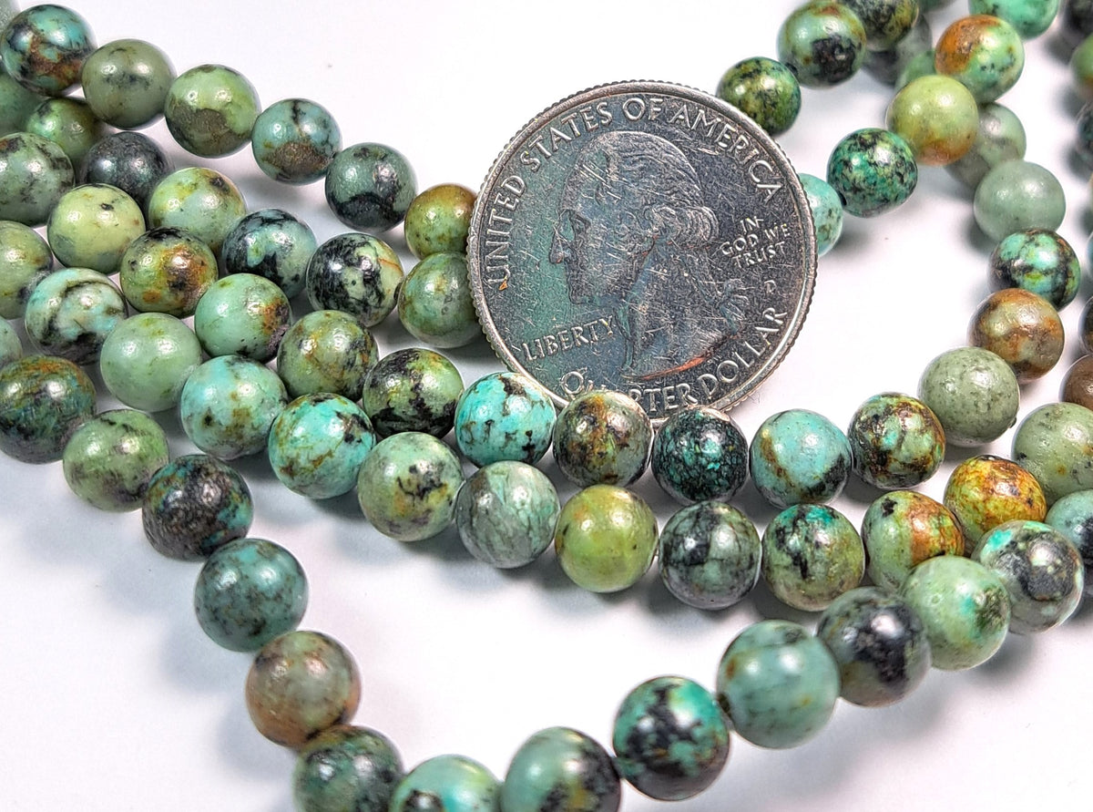 6mm African Turquoise Round Gemstone Beads 8-Inch Strand