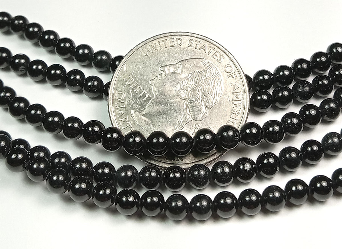 4mm Black Spinel Round Gemstone Beads 8-Inch Strand