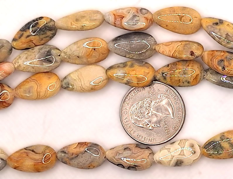 18x10mm Crazy Lace Agate Puff Teardrop Gemstone Beads 8-Inch Strand