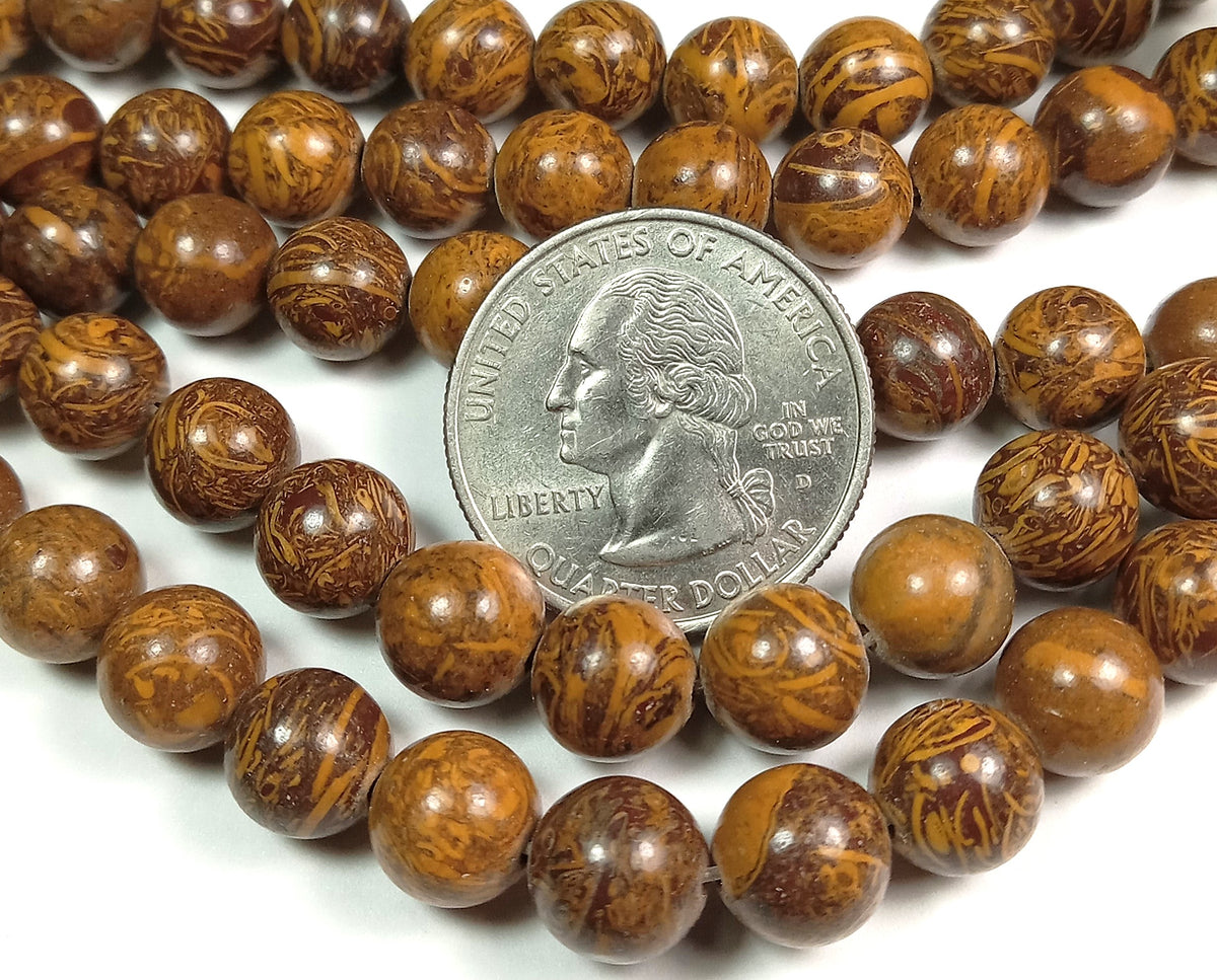 8mm Golden South Jade Round Gemstone Beads 8-Inch Strand