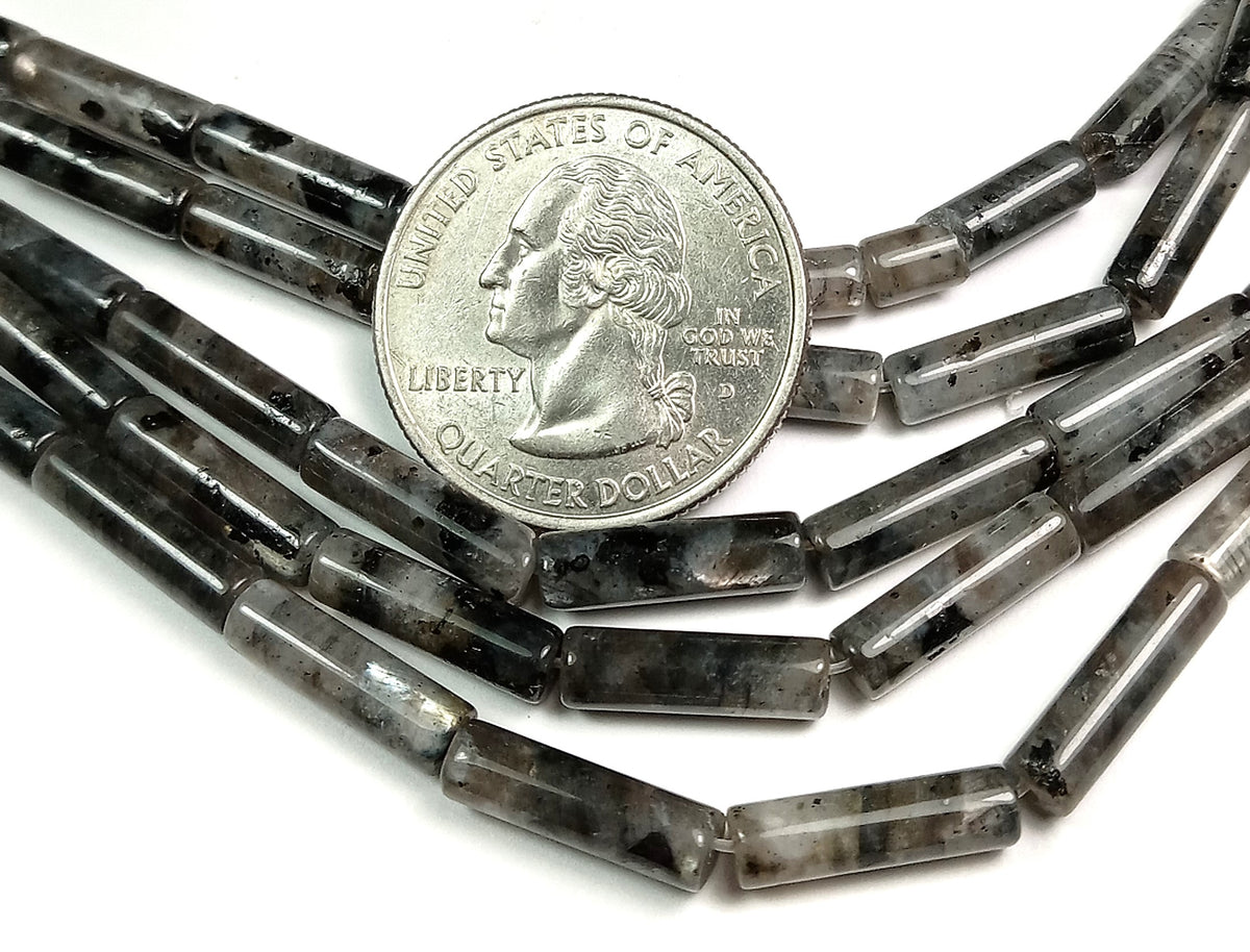 13x4mm Larvikite Tube Gemstone Beads 8-Inch Strand