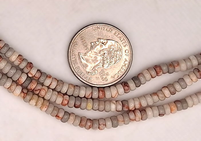4x2mm Red Vein Jasper Smooth Rondelle Gemstone Beads 8-Inch Strand
